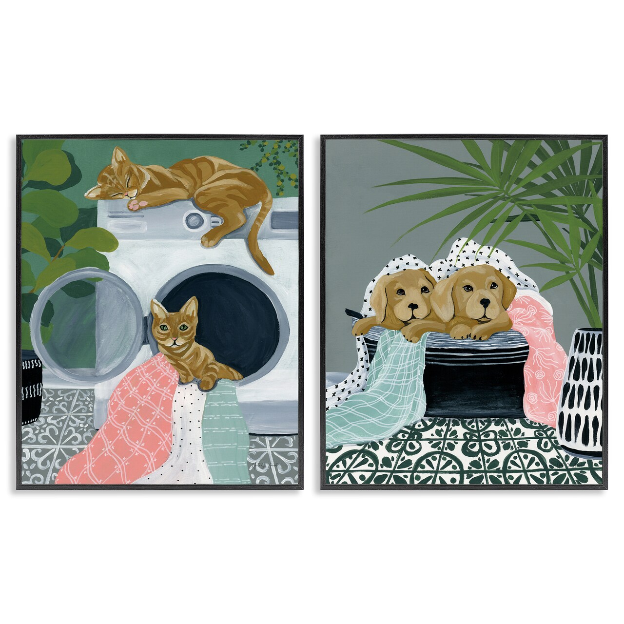 Stupell Industries Cats & Dogs Laundry Room 2pc Framed Giclee Wall Art Set Design by Yvette St. Amant